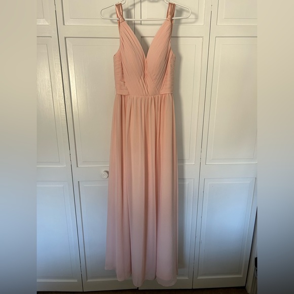 Azazie pearl pink color maxi bridesmaid dress in size A2 - Picture 4 of 10
